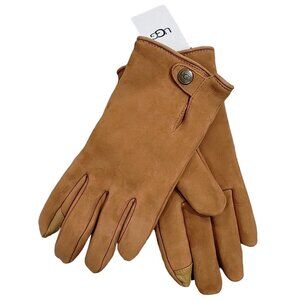 NEW $95 UGG® Tabbed Splice Vent Leather Gloves! XL  Chestnut Brown  Touch Screen